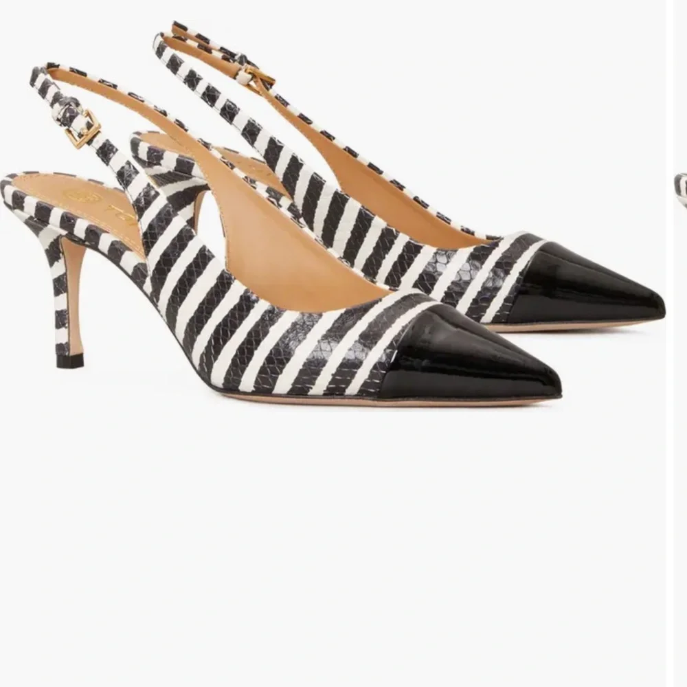 NEW Tory Burch Black and White Penelope 65mm Cap Toe Slingback Pump - Picture 2 of 5